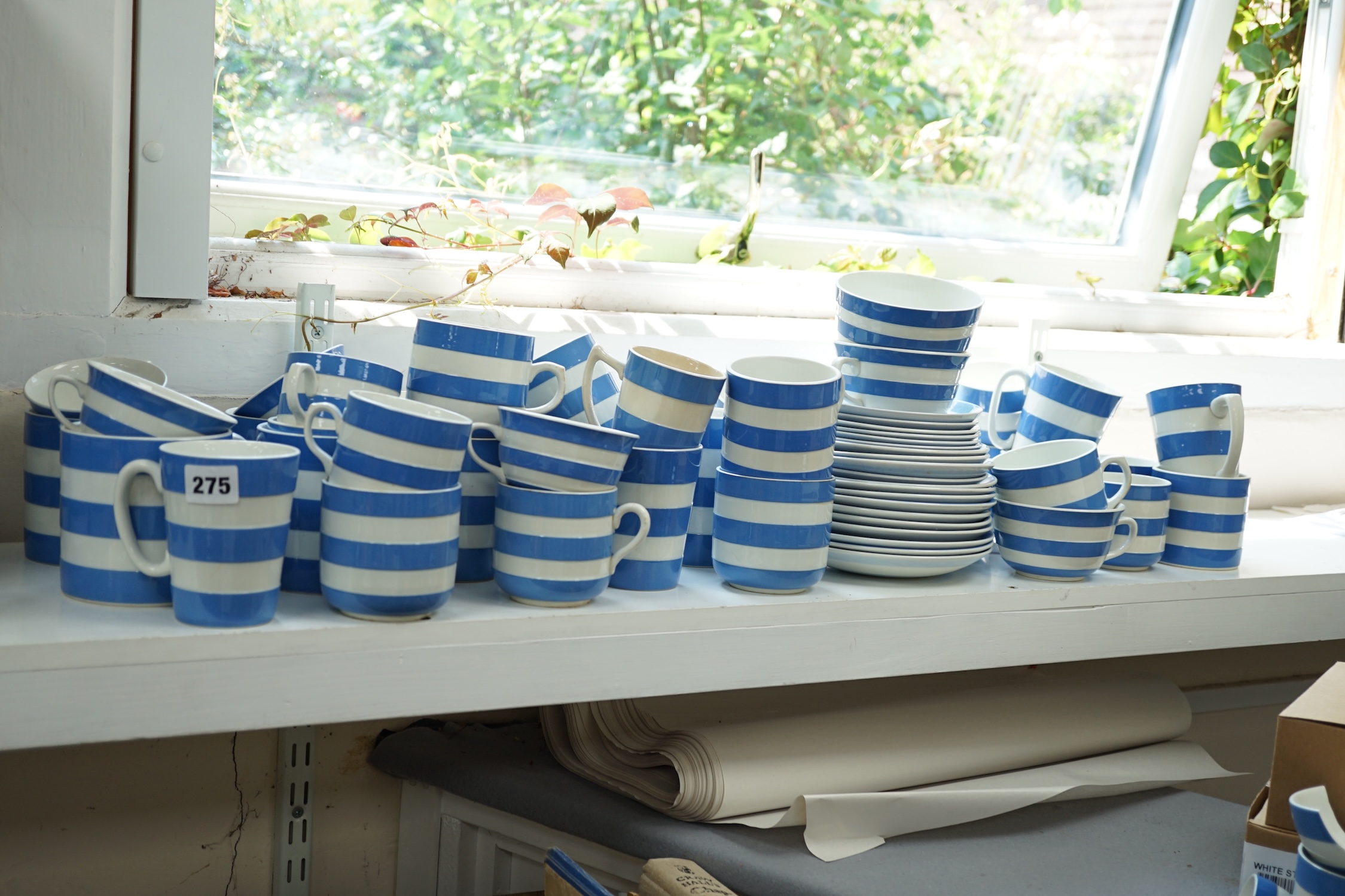 T.G.Green Cornish Kitchenware, a collection of assorted tea and coffee cups, saucers and beakers, approximately sixty pieces, Green Shield marks. Condition - poor, fair and good